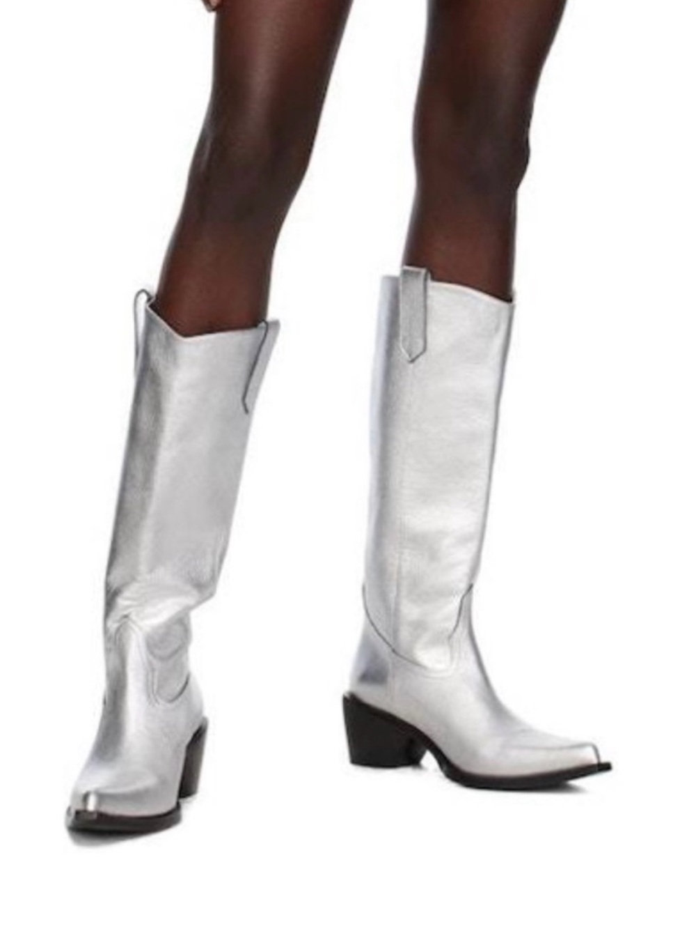 Simon Miller Silver Leather Knee-High Cowboy Boots